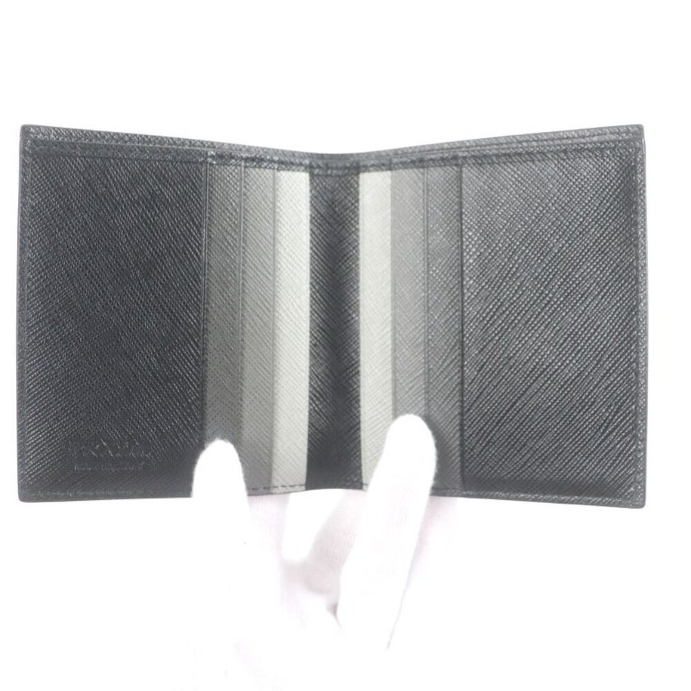 Prada 2 Mo004 Logo Plate Saffiano Martic Leather Bifold Card Case Billfold Nero - Picture 6 of 9